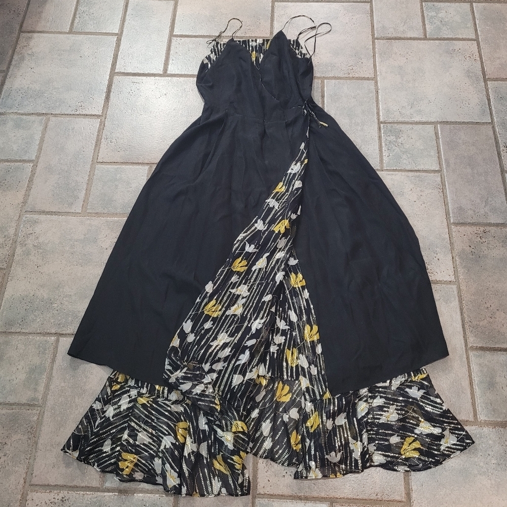 Joie Kenny Silk Blend Floral Metallic Stripe Ruffle Wrap Maxi Dress Sz S - Picture 14 of 14